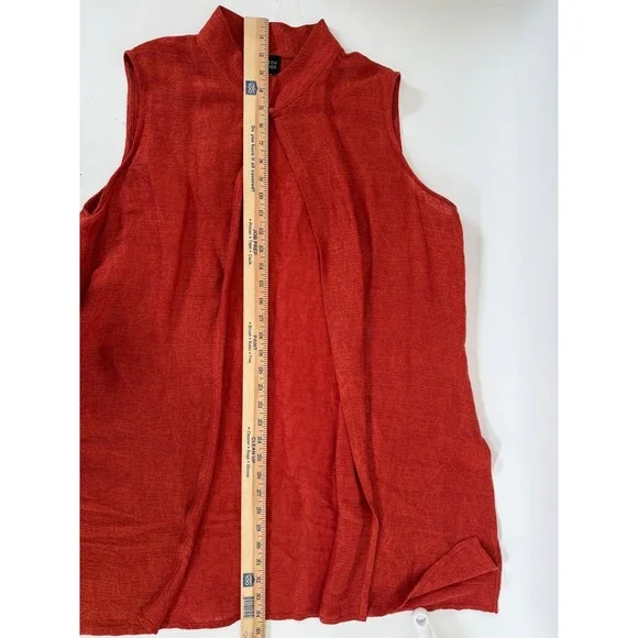 Eileen Fisher Long Vest Women's XL Linen Cotton Textured Sleeveless Red‎ Orange